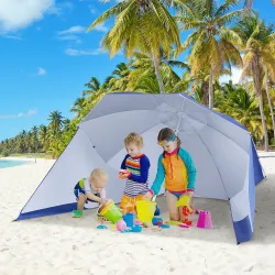 Parasol para Playa 2 en 1 con 2 Paneles Laterales Toldo Portátil Anti-UV con Bolsa de Transporte Ø210x222cm Azul - Ogal.Es