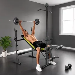 Banco de Pesas Multifuncional con Entrenador de Polea Banco de Musculación Reclinable con Altura Ajustable para ... - Ogal.Es