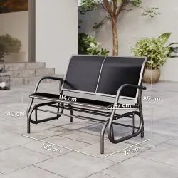 Banco Balancín tipo Silla Oscilante de Jardín o Patio con 2 Plazas 120x70x85 cm Carga 200kg Metal y Tela Texteline - Ogal.Es