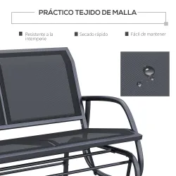 Banco Balancín tipo Silla Oscilante de Jardín o Patio con 2 Plazas 120x70x85 cm Carga 200kg Metal y Tela Texteline - Ogal.Es