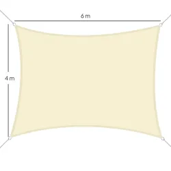 Toldo Vela Rectangular 6x4 m Vela de Sombra para Jardín Patio Terraza Poliéster Anti UV Color Beige - Ogal.Es
