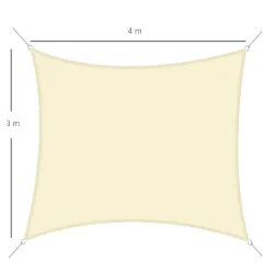 Toldo Vela Rectangular 4x3 m Vela de Sombra para Jardín Patio Terraza Poliéster Anti UV Color Beige - Ogal.Es