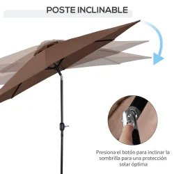 Sombrilla de Jardín Ø295x250 cm con Manivela Parasol Exterior con Mecanismo de Inclinación y Poste Desmontable d... - Ogal.Es