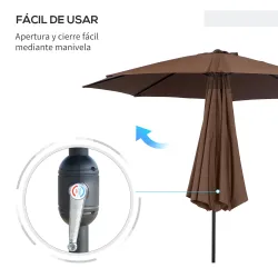 Sombrilla de Jardín Ø295x250 cm con Manivela Parasol Exterior con Mecanismo de Inclinación y Poste Desmontable d... - Ogal.Es
