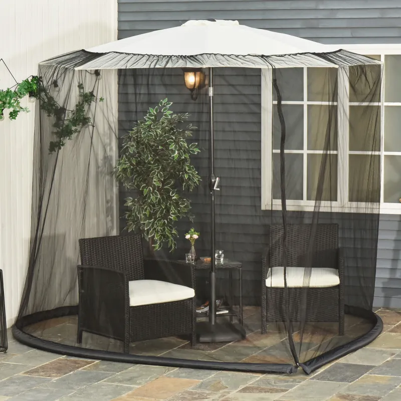 Mosquitera para Sombrillas Ø3 m con Cremallera y Tubo Rellenable de Agua para Terraza Balcón Exterior Negro - Ogal.Es