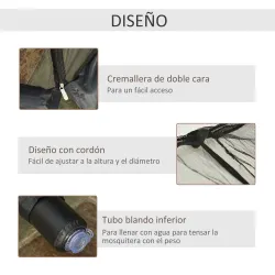 Mosquitera para Sombrillas Ø3 m con Cremallera y Tubo Rellenable de Agua para Terraza Balcón Exterior Negro - Ogal.Es