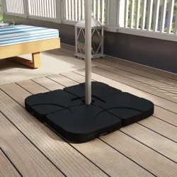 Conjunto de 4 Pesos Rellenables con Agua o Arena de HDPE para Sombrillas con Base Cruzada 50x50x7,5 cm c/u Negro - Ogal.Es