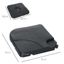 Conjunto de 4 Pesos Rellenables con Agua o Arena de HDPE para Sombrillas con Base Cruzada 50x50x7,5 cm c/u Negro - Ogal.Es