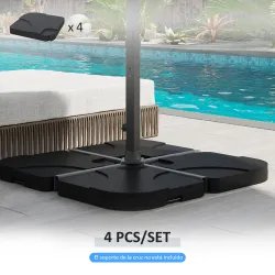 Conjunto de 4 Pesos Rellenables con Agua o Arena de HDPE para Sombrillas con Base Cruzada 50x50x7,5 cm c/u Negro - Ogal.Es