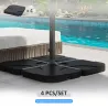 Conjunto de 4 Pesos Rellenables con Agua o Arena de HDPE para Sombrillas con Base Cruzada 50x50x7,5 cm c/u Negro - Ogal.Es