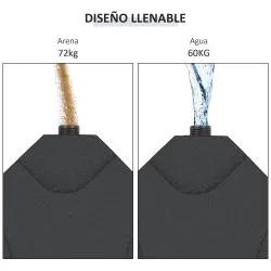 Conjunto de 4 Pesos Rellenables con Agua o Arena de HDPE para Sombrillas con Base Cruzada 50x50x7,5 cm c/u Negro - Ogal.Es