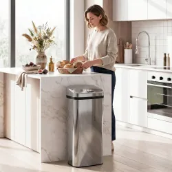 Cubo de Basura Inteligente 50L con Sensor Infrarrojo para Apertura Automática de Acero Inoxidable 33x25x84 cm Plata - Ogal.Es