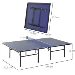 Mesa de Ping Pong Plegable con Red 152.5x274x76cm Tenis de Mesa y Material de Acero y MDF en Color Azul - Ogal.Es