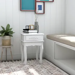 Mesita de Noche con 1 Cajón Mesa Auxiliar de Madera para Dormitorio Salón Estilo Moderno 40x35x60 cm Blanco - Ogal.Es
