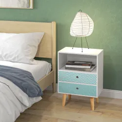 Cómoda de Madera Cajonera con 2 Cajones Mesita de Noche con Estante Abierto para Dormitorio Salón 45x30x65 cm Bl... - Ogal.Es