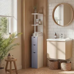 Columna de Baño Moderno Mueble Auxiliar de Baño con 2 Estantes 2 Cajones y 1 Puerta Antivuelco 15x33x136,8 cm Bl... - Ogal.Es