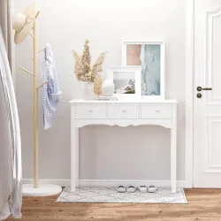 Mesa Consola de Madera Mueble Recibidor de Entrada con 3 Cajones para Salón Pasillo Carga 45 kg 100x32x85 cm Blanco - Ogal.Es