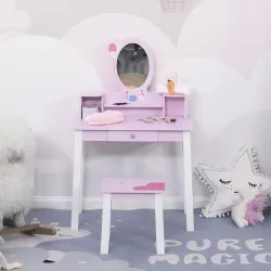 Tocador Infantil con Taburete y Espejo tipo Princesa Mesita de Maquillaje de Madera Rosa Juguete para Niñas 60x3... - Ogal.Es
