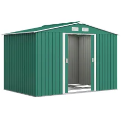 Cobertizo de Jardín 4,9 m² 277x195x192 cm con 2 Puertas Corredizas Base Refuerzo (Suelo NO Incluido) Verde Oscuro - Ogal.Es
