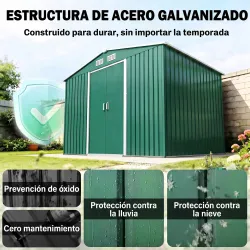 Cobertizo de Jardín 4,9 m² 277x195x192 cm con 2 Puertas Corredizas Base Refuerzo (Suelo NO Incluido) Verde Oscuro - Ogal.Es