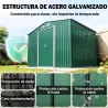 Cobertizo de Jardín 4,9 m² 277x195x192 cm con 2 Puertas Corredizas Base Refuerzo (Suelo NO Incluido) Verde Oscuro - Ogal.Es