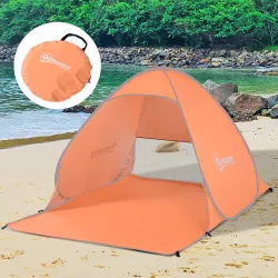 Tienda de Playa para 2-3 Personas Pop-Up con Ventanas tipo Refugio Protección Solar UV 200x150x119 cm Naranja - Ogal.Es