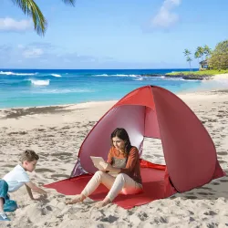 Tienda de Playa para 2-3 Personas Pop-Up con Ventanas tipo Refugio con Protección Solar UV 200x150x119 cm Rojo - Ogal.Es