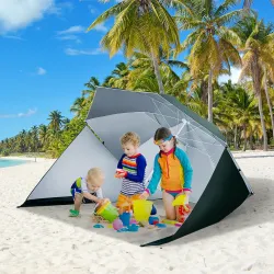 Parasol para Playa 2 en 1 con 2 Paneles Laterales Toldo Portátil Anti-UV con Bolsa de Transporte Ø210x222cm Verde - Ogal.Es