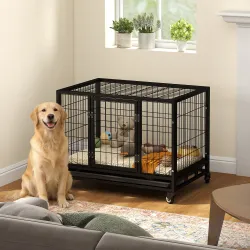 Jaula de Metal para Perros con Ruedas y Frenos Bandeja Extraíble y Puerta con Pestillo para Golden Retriver Labr... - Ogal.Es