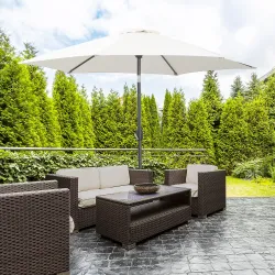 Sombrilla de Jardín, Ø260x235 cm, Parasol de Jardín Reclinable con Manivela, Poste Desmontable de Aluminio y 6 V... - Ogal.Es