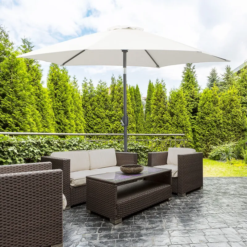 Sombrilla de Jardín, Ø260x235 cm, Parasol de Jardín Reclinable con Manivela, Poste Desmontable de Aluminio y 6 V... - Ogal.Es