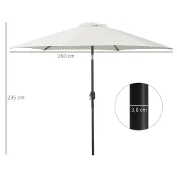 Sombrilla de Jardín, Ø260x235 cm, Parasol de Jardín Reclinable con Manivela, Poste Desmontable de Aluminio y 6 V... - Ogal.Es
