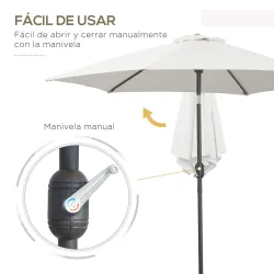 Sombrilla de Jardín, Ø260x235 cm, Parasol de Jardín Reclinable con Manivela, Poste Desmontable de Aluminio y 6 V... - Ogal.Es