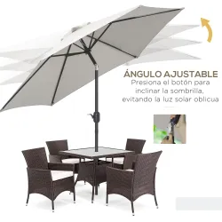 Sombrilla de Jardín, Ø260x235 cm, Parasol de Jardín Reclinable con Manivela, Poste Desmontable de Aluminio y 6 V... - Ogal.Es