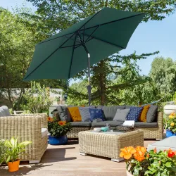 Sombrilla de Jardín, Ø260x235 cm, Parasol de Jardín Reclinable con Manivela, Poste Desmontable de Aluminio y 6 V... - Ogal.Es