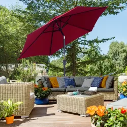Sombrilla de Jardín, Ø260x235 cm, Parasol de Jardín Reclinable con Manivela, Poste Desmontable de Aluminio y 6 V... - Ogal.Es