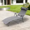 Tumbona de Jardín Plegable con Respaldo Ajustable en 7 Niveles Almohada y Reposabrazos 137x63,5x100,5 cm Gris - Ogal.Es