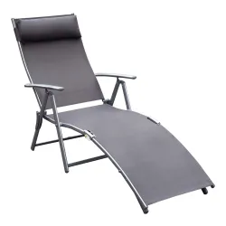 Tumbona de Jardín Plegable con Respaldo Ajustable en 7 Niveles Almohada y Reposabrazos 137x63,5x100,5 cm Gris - Ogal.Es