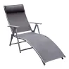 Tumbona de Jardín Plegable con Respaldo Ajustable en 7 Niveles Almohada y Reposabrazos 137x63,5x100,5 cm Gris - Ogal.Es