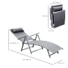 Tumbona de Jardín Plegable con Respaldo Ajustable en 7 Niveles Almohada y Reposabrazos 137x63,5x100,5 cm Gris - Ogal.Es