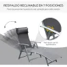 Tumbona de Jardín Plegable con Respaldo Ajustable en 7 Niveles Almohada y Reposabrazos 137x63,5x100,5 cm Gris - Ogal.Es
