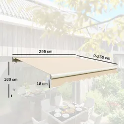 Toldo Manual Retráctil 295x250cm Ángulo Ajustable con Manivela para Exterior Balcón Jardín Terraza Crema - Ogal.Es