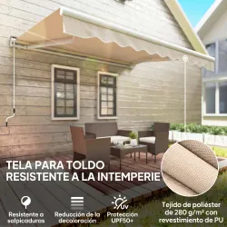 Toldo Manual Retráctil 295x250cm Ángulo Ajustable con Manivela para Exterior Balcón Jardín Terraza Crema - Ogal.Es