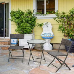 Conjunto de Muebles de Jardín con Sillas Plegables y Mesa de Vidrio para Terraza Patio Marrón - Ogal.Es