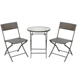 Conjunto de Muebles de Jardín con Sillas Plegables y Mesa de Vidrio para Terraza Patio Marrón - Ogal.Es