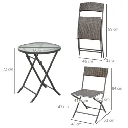 Conjunto de Muebles de Jardín con Sillas Plegables y Mesa de Vidrio para Terraza Patio Marrón - Ogal.Es
