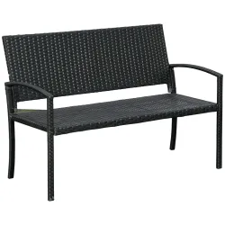 Banco de Jardín de 2 Plazas Banco para Exterior con Respaldo y Asiento de Ratán PE Carga 240 kg 122x60x85 cm Negro - Ogal.Es