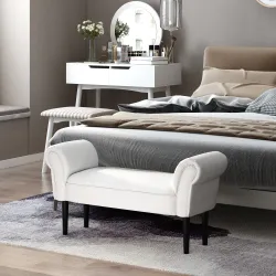 Banco Pie de Cama, Taburete Pie de Cama Tapizado en Lona con Patas de Madera, Reposabrazos y Asiento Acolchado, ... - Ogal.Es