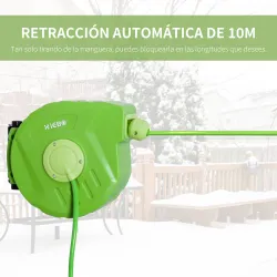 Carrete para Manguera Enrollable Carro de Manguera de Jardín 10m Roll-up Automático con Pistola de Pulverización - Ogal.Es