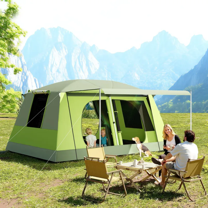 Tienda de Camping para 4-8 Personas con Mosquitera Gancho y Bolsa de Transporte Anti-UV 405x305x225 cm Verde - Ogal.Es